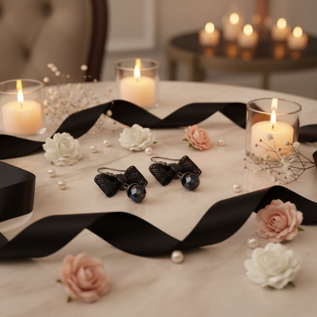 Boucles d'Oreilles "Nœud de Nuit" – Élégance Gothique & Vintage