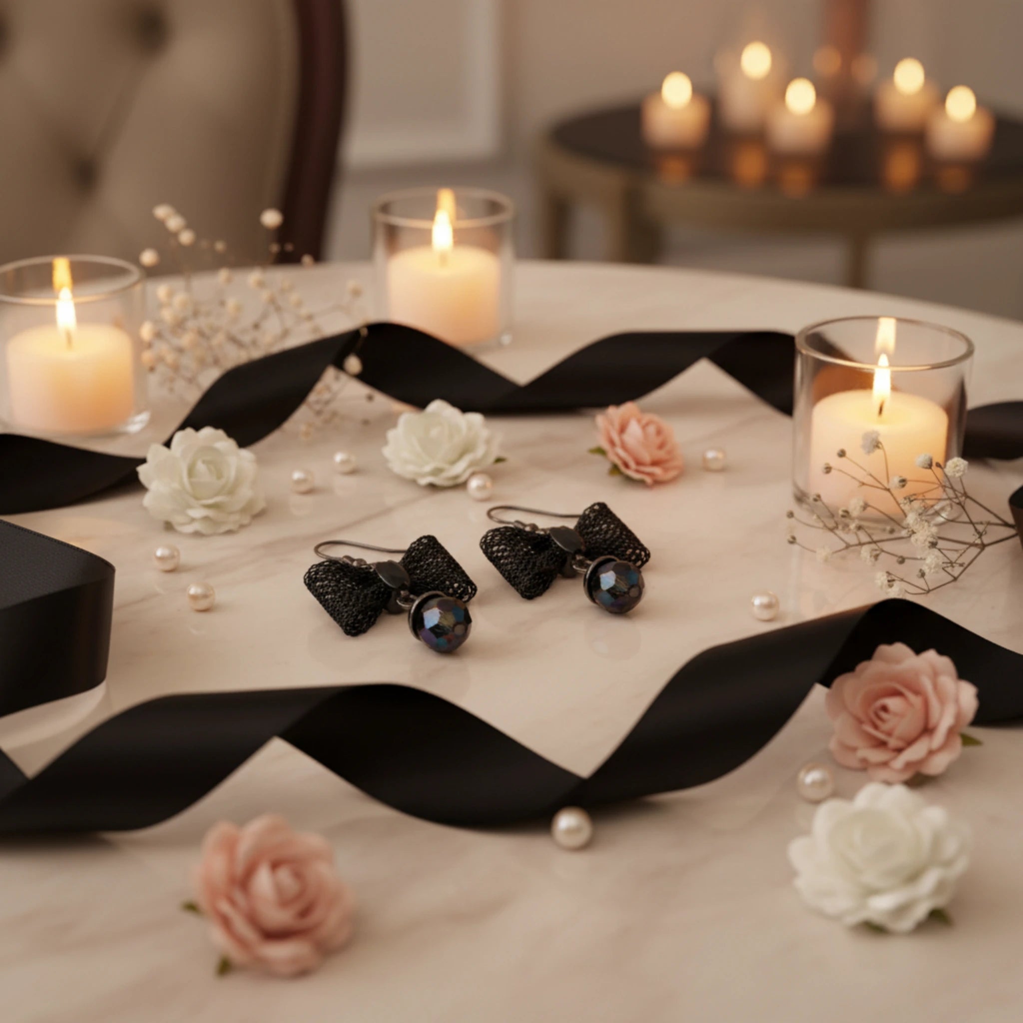 Boucles d'Oreilles "Nœud de Nuit" – Élégance Gothique & Vintage