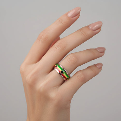 Bague "Roots & Culture" – Anneau Rasta en Acier