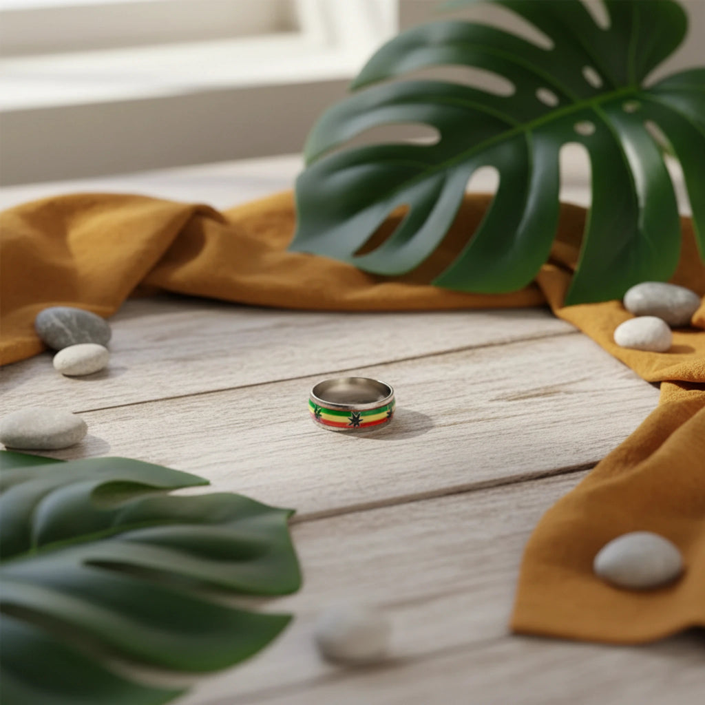 Bague "Roots & Culture" – Anneau Rasta en Acier