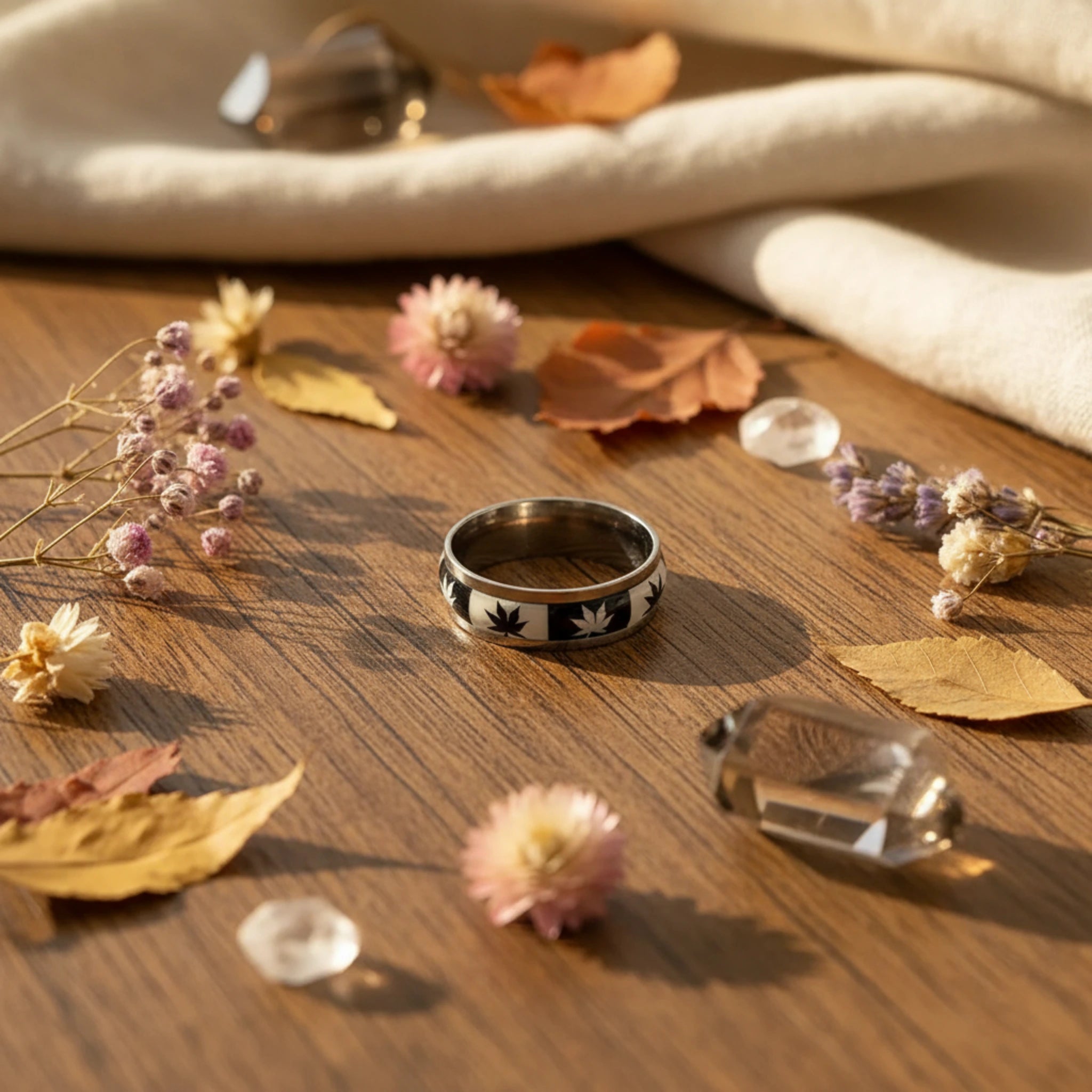 Bague "Leaf Spirit Duality" – Alliance en Acier