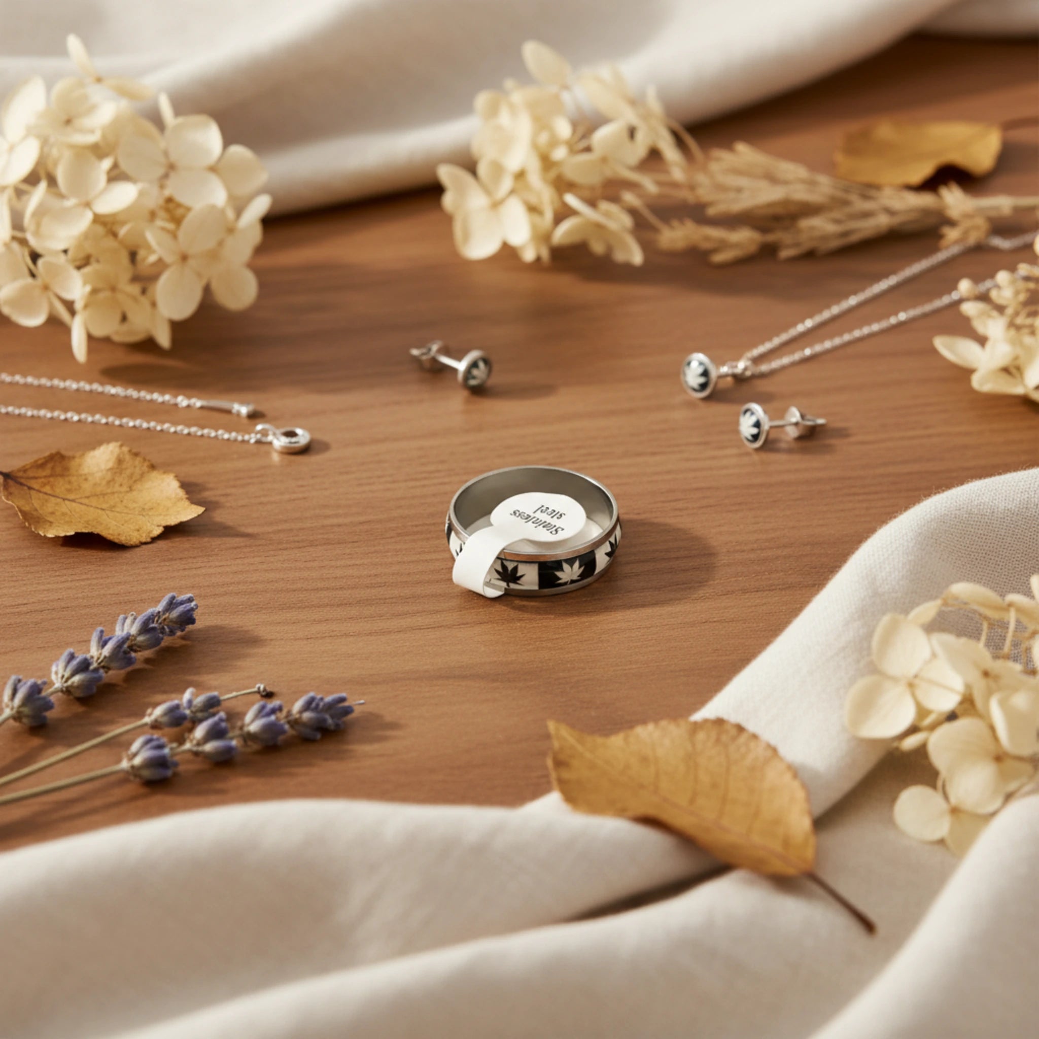 Bague "Leaf Spirit Duality" – Alliance en Acier