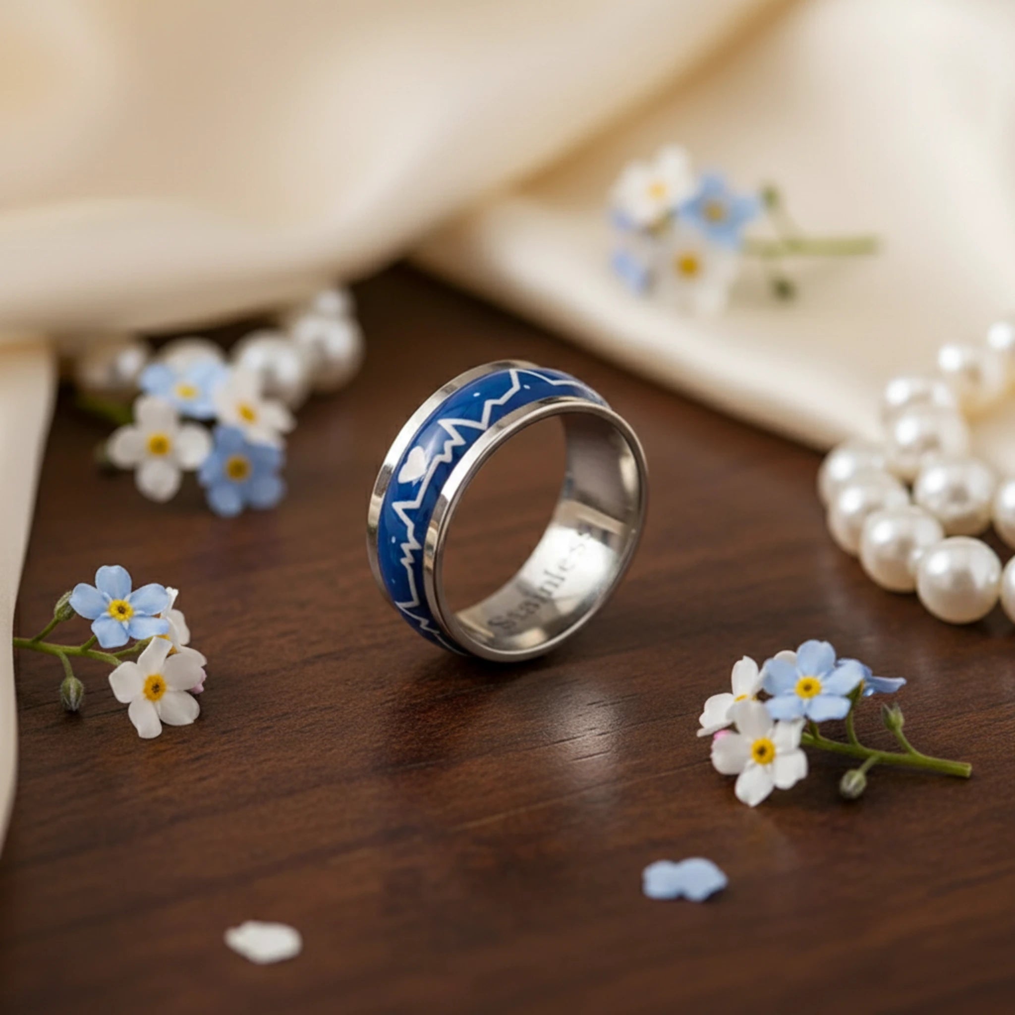 Bague "Battement de Cœur" – Alliance en Acier 