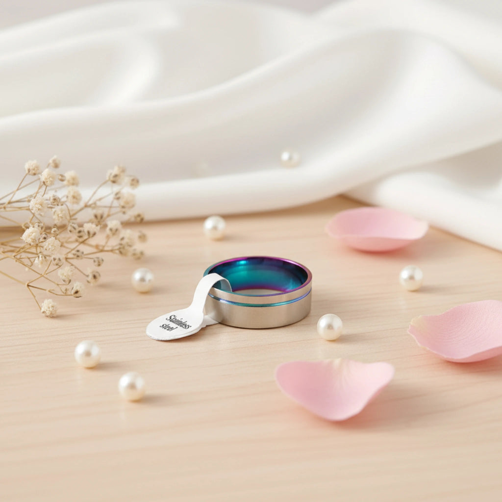 Bague "L'Horizon Bleu" – Anneau bicolore en Acier Inoxydable