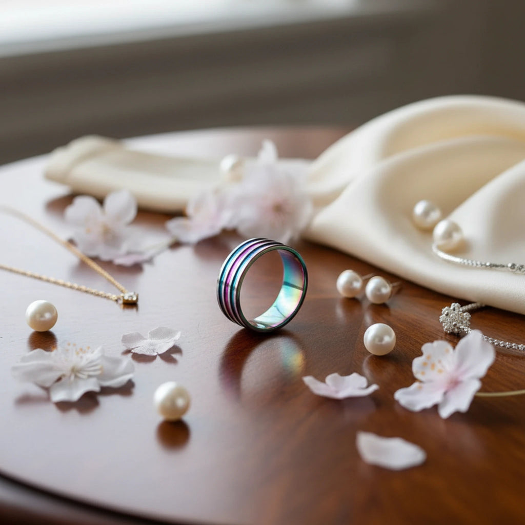 Bague "Spectra" – L’Éclat Iridescent de l'Acier