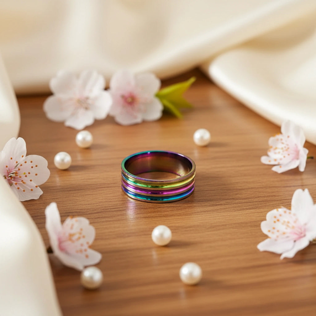 Bague "Spectra" – L’Éclat Iridescent de l'Acier