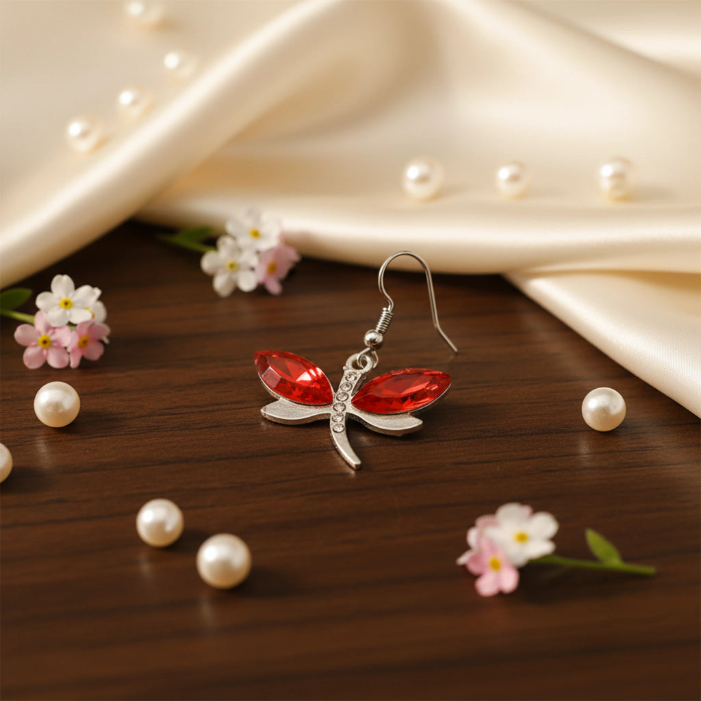 Boucles d'oreilles libellule rouge en acier inoxydable