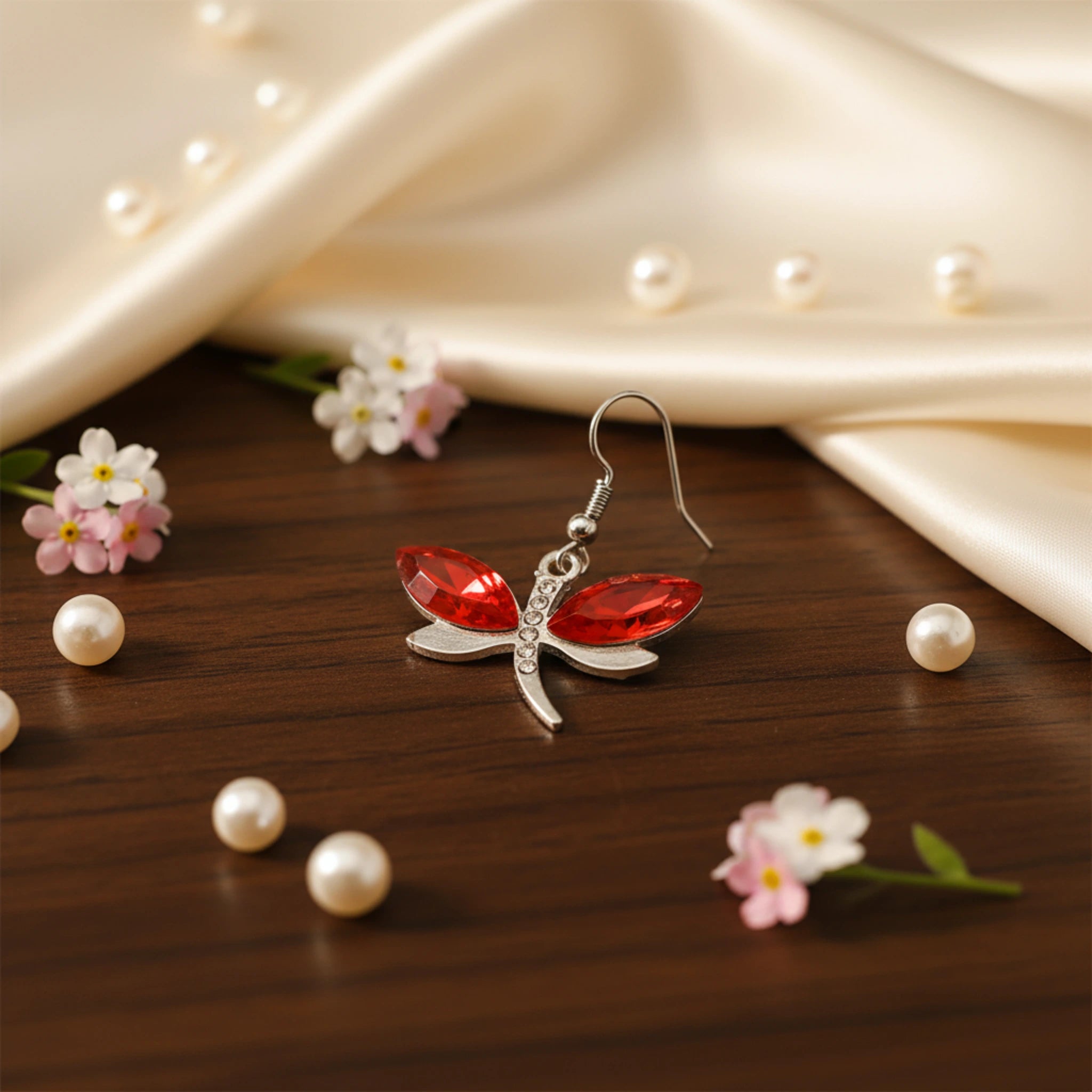 Boucles d'oreilles libellule rouge en acier inoxydable