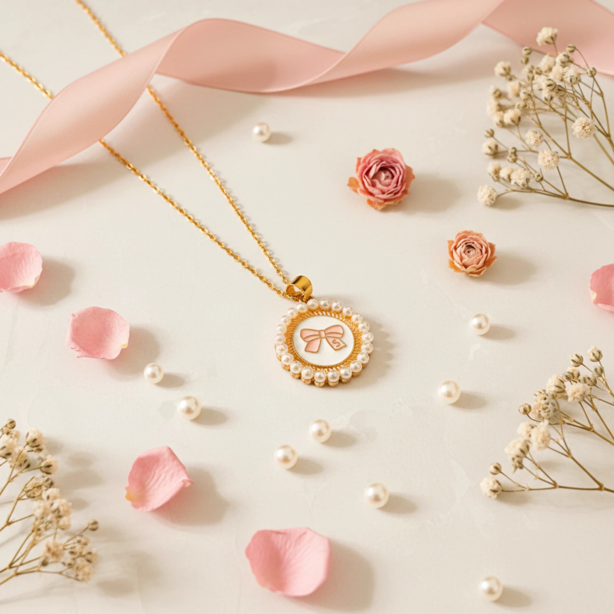Parure "Éclat Romantique" – Nœuds Roses & Perles Nacrées