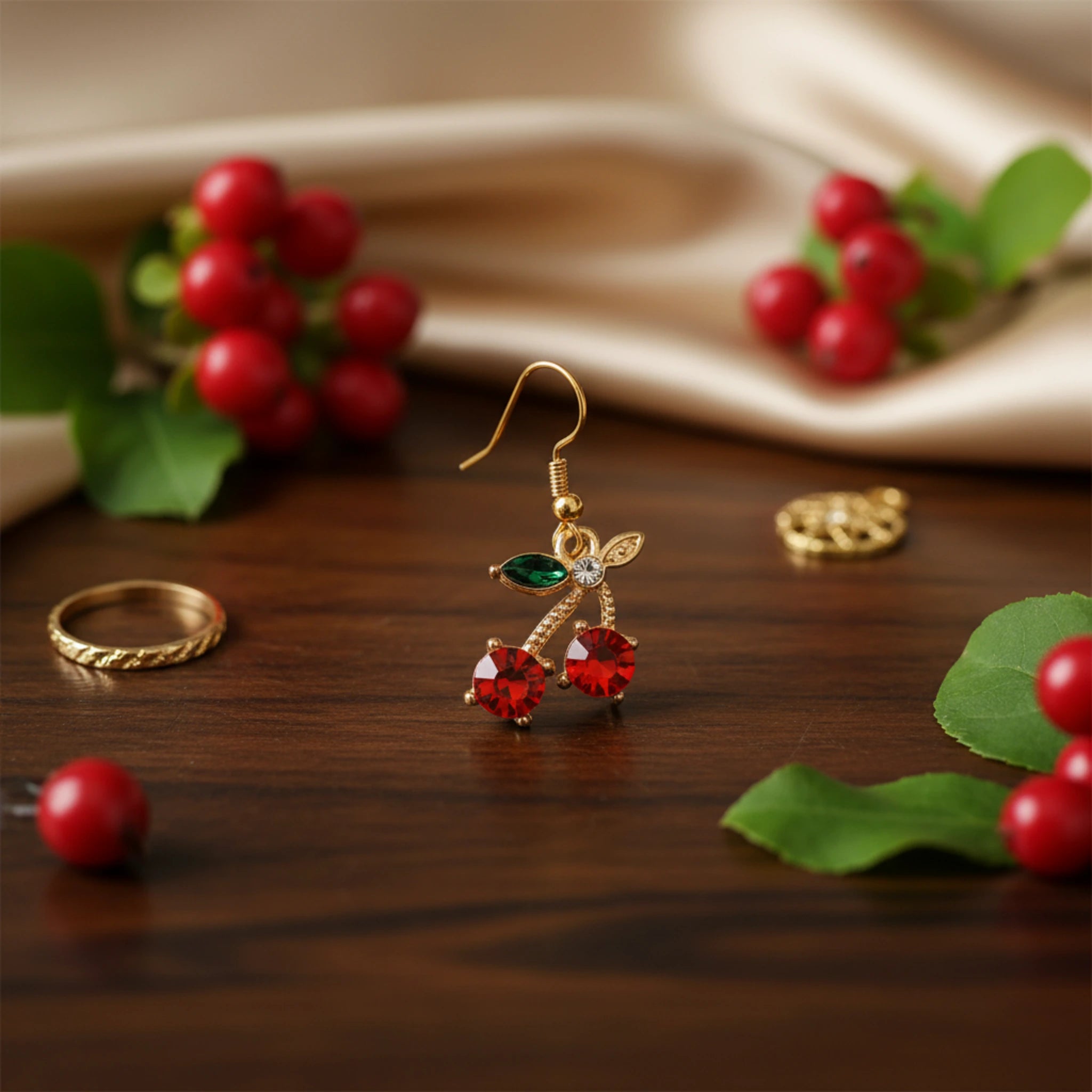 Boucles d'Oreilles "Duo de Cerises" – Doré & Cristaux Fruités