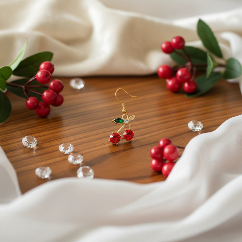 Boucles d'Oreilles "Duo de Cerises" – Doré & Cristaux Fruités