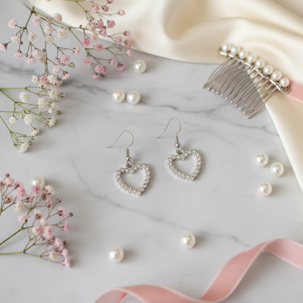 Boucles d'Oreilles Cœur Pavé de Strass 