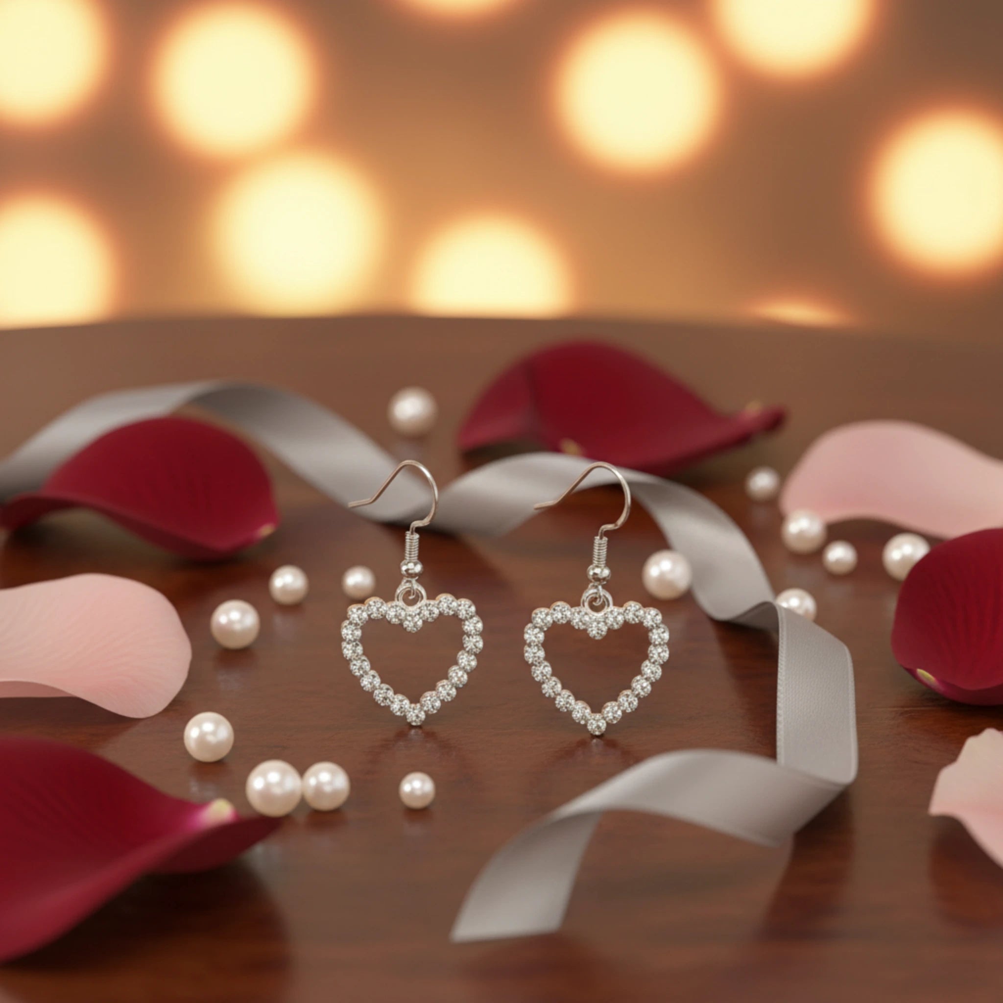 Boucles d'Oreilles Cœur Pavé de Strass 