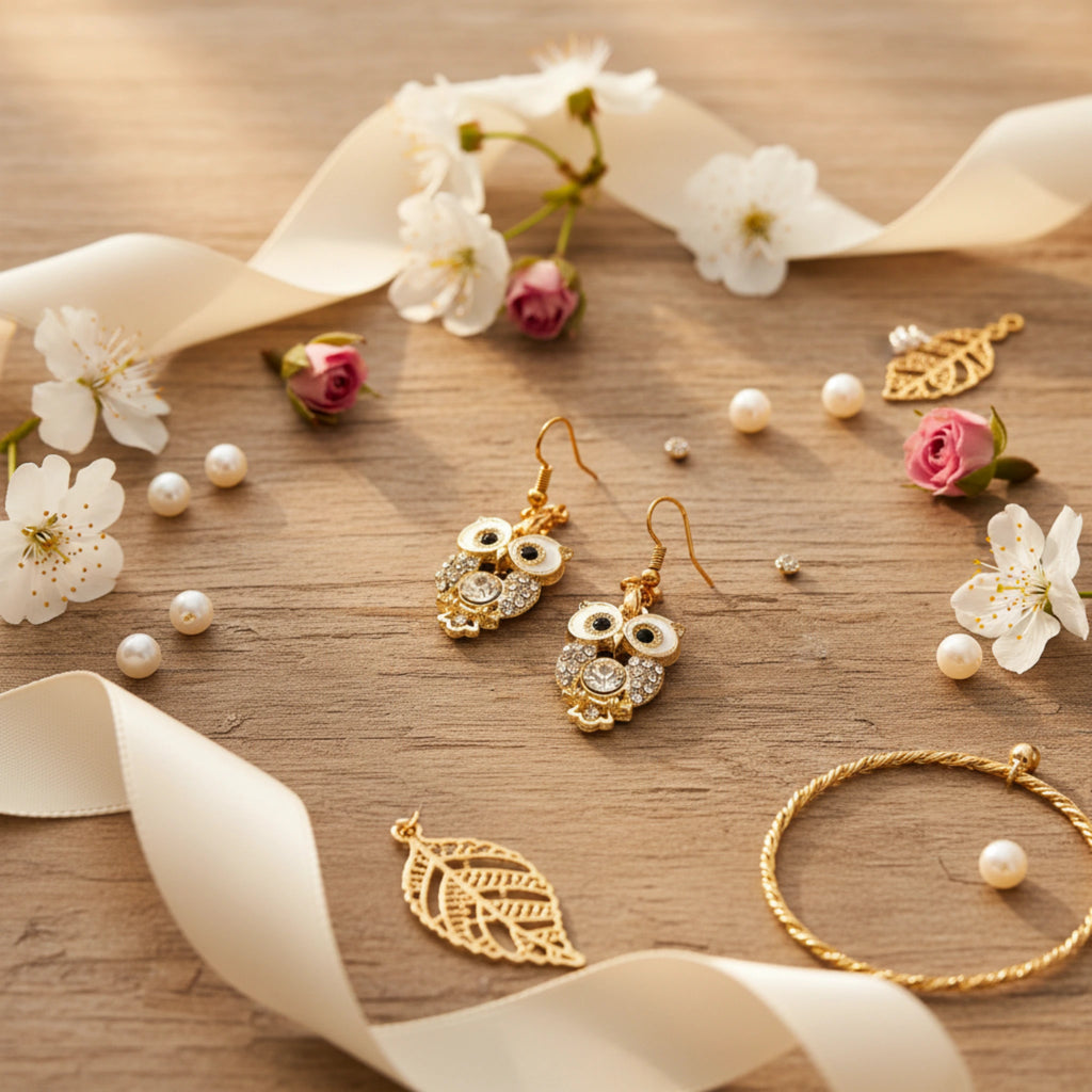 Boucles d'Oreilles "Chouette Sagesse" – Doré & Cristaux