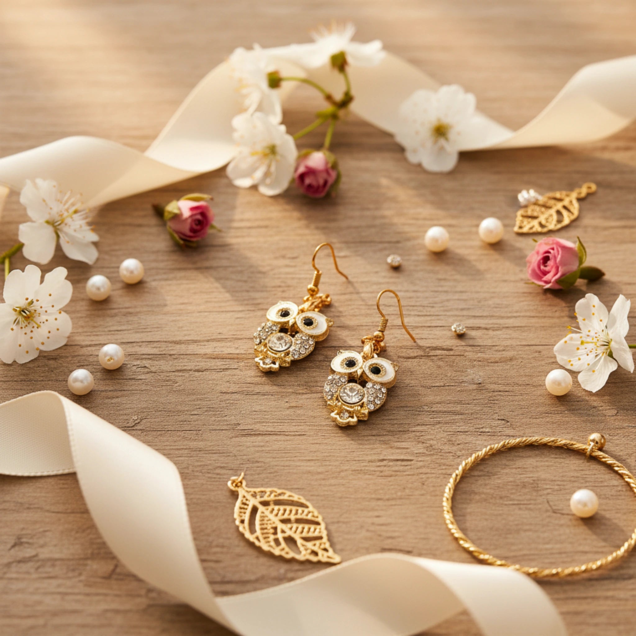 Boucles d'Oreilles "Chouette Sagesse" – Doré & Cristaux