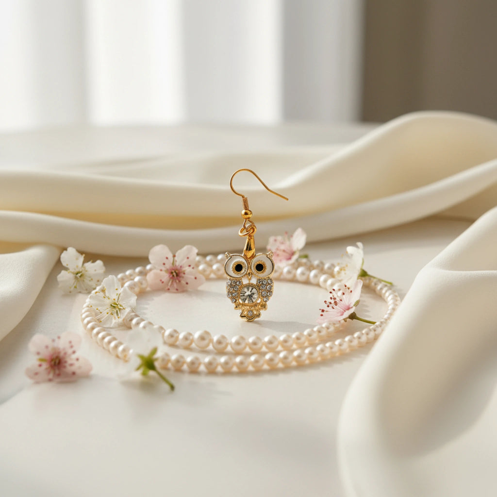 Boucles d'Oreilles "Chouette Sagesse" – Doré & Cristaux