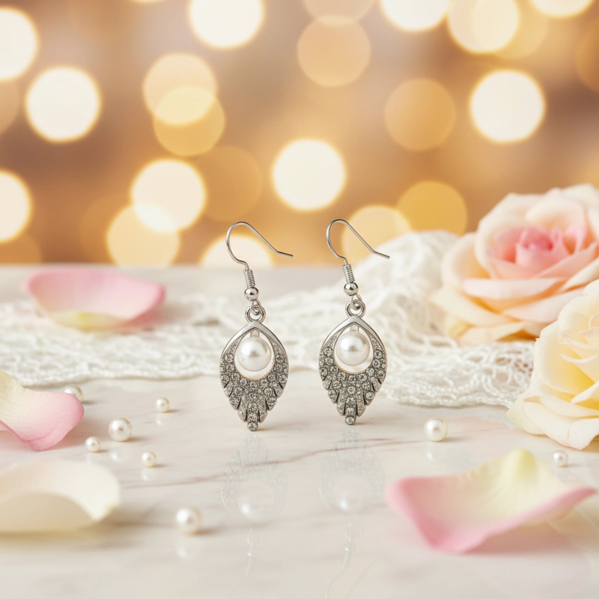 Boucles d'Oreilles Pendantes "Élégance Perle & Strass" – Fini Argenté