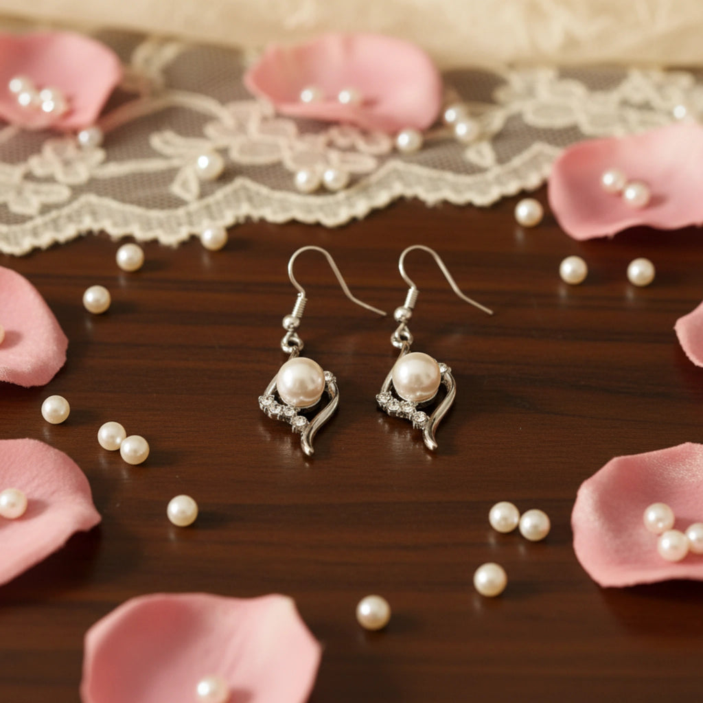 Boucles d'Oreilles "Vague de Nacre" – Argenté & Perles