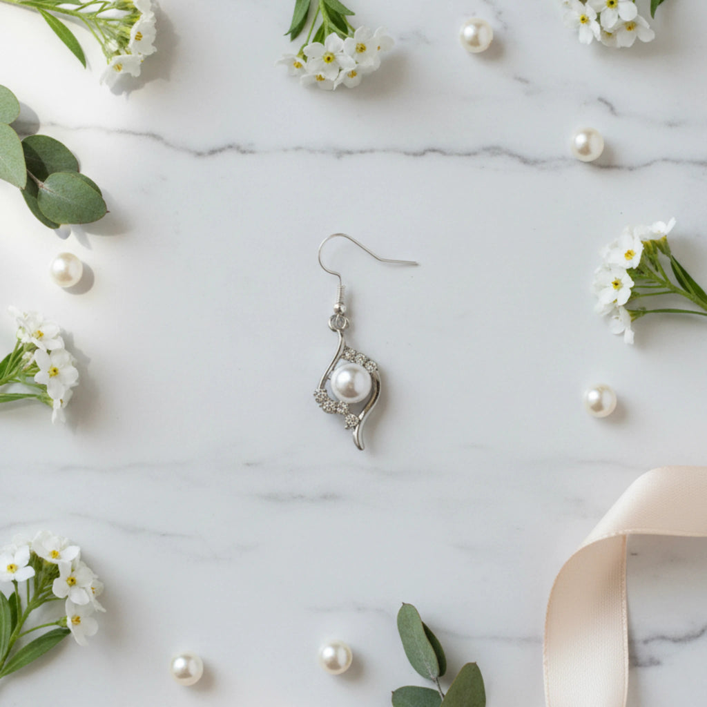 Boucles d'Oreilles "Vague de Nacre" – Argenté & Perles