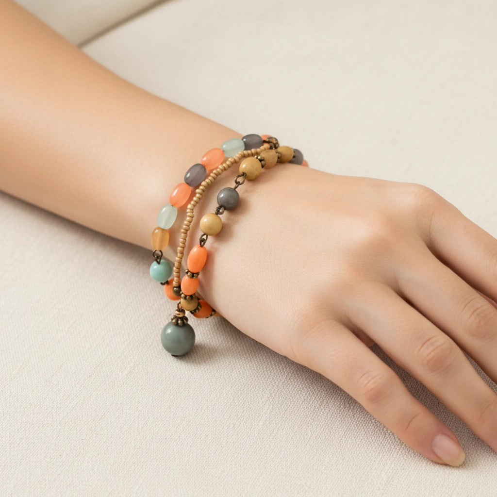Bracelet Cascade Bohème – Nuances Douces et Chaleureuses
