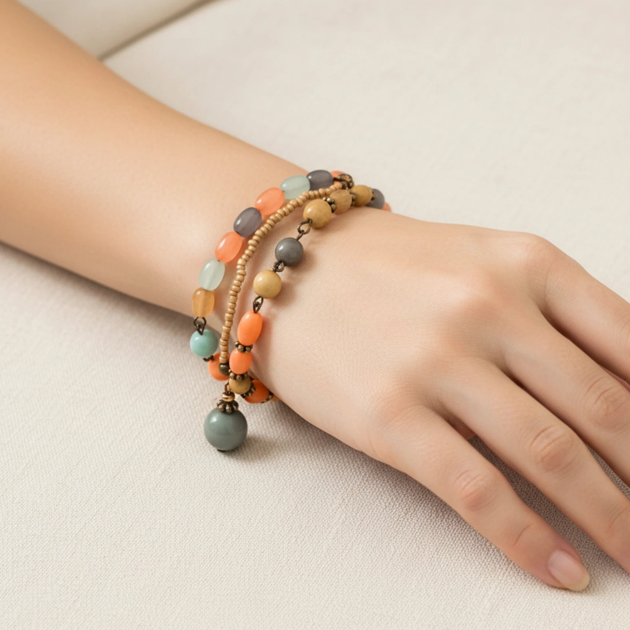 Bracelet Cascade Bohème – Nuances Douces et Chaleureuses