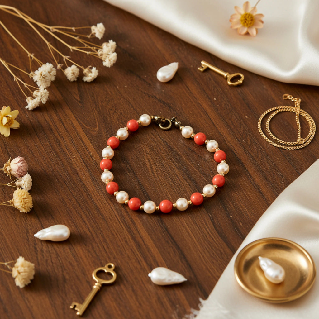Bracelet "Douceur Corail" – Éclat Nacré et Doré