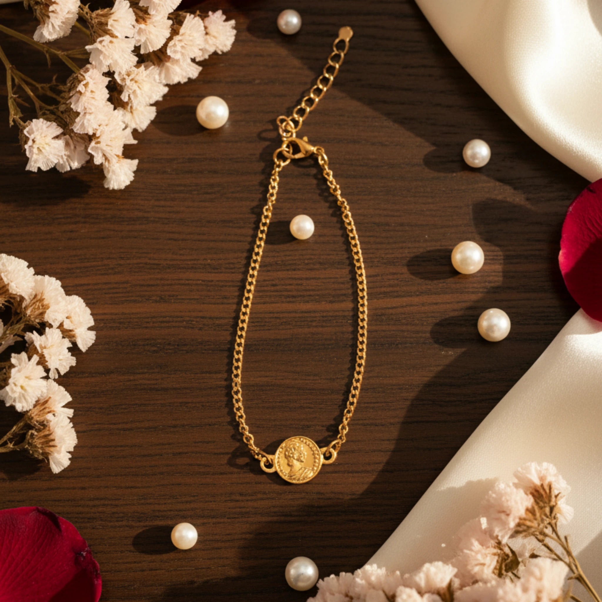 Bracelet Médaille "Monnaie Antique" – Chaîne Dorée Élégante