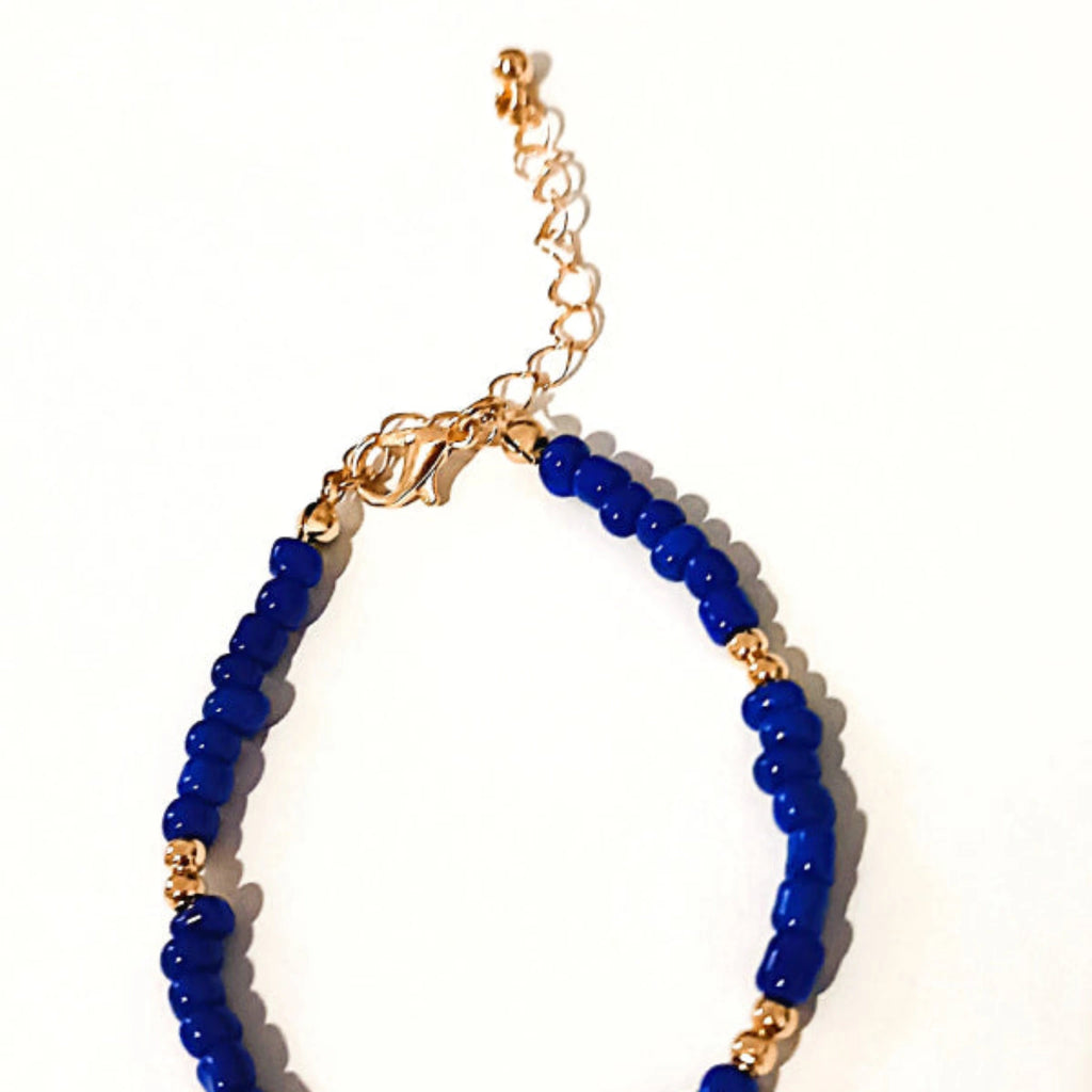 Bracelet "Riviera" – Perles Bleu Cobalt & Charme Coquillage