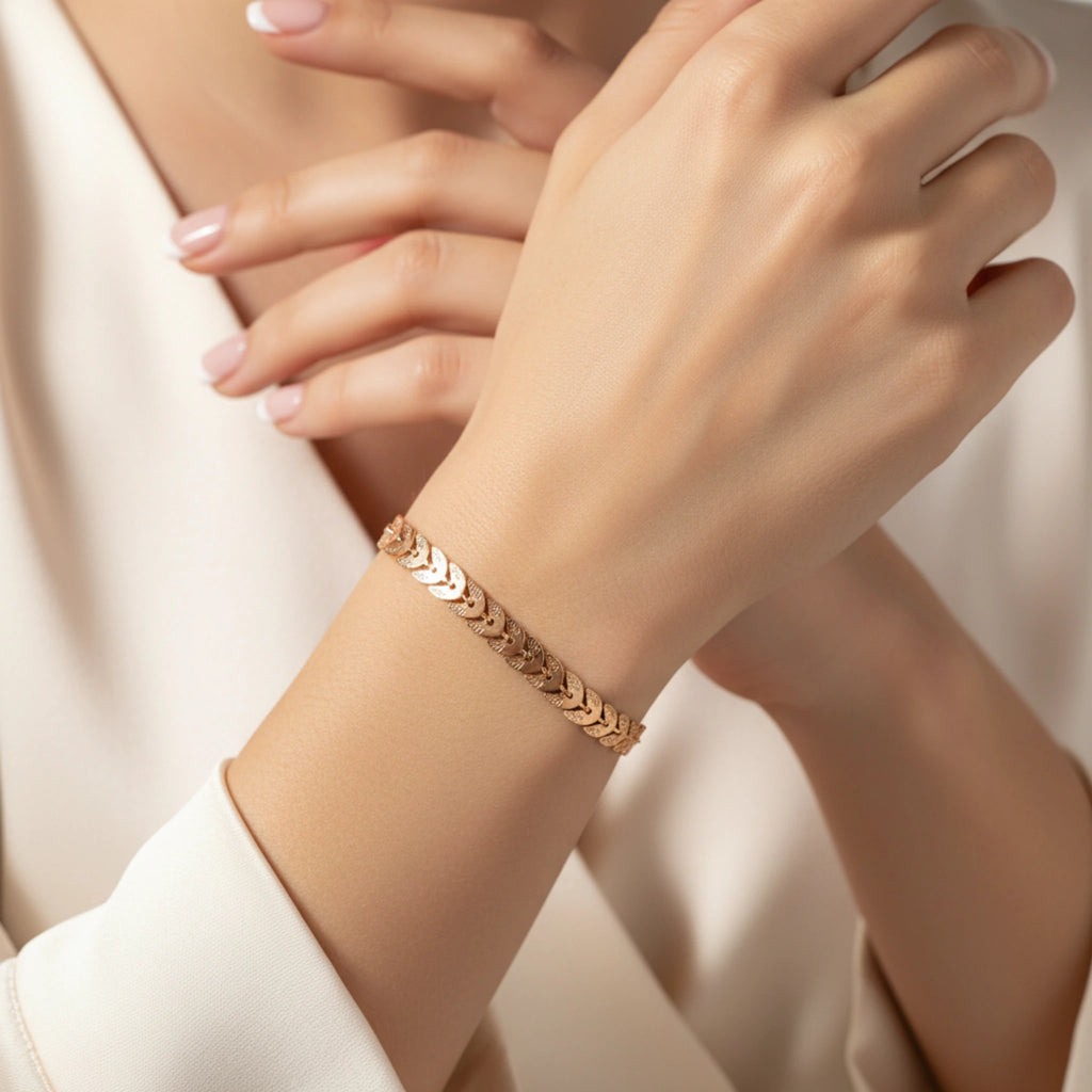 Bracelet Maillons "Épi Solaire" – Texture Gravée et Éclat Doré