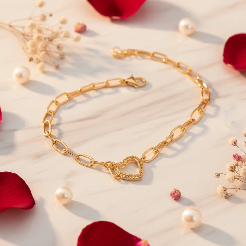 Bracelet Grosse Maille & Cœur Strass