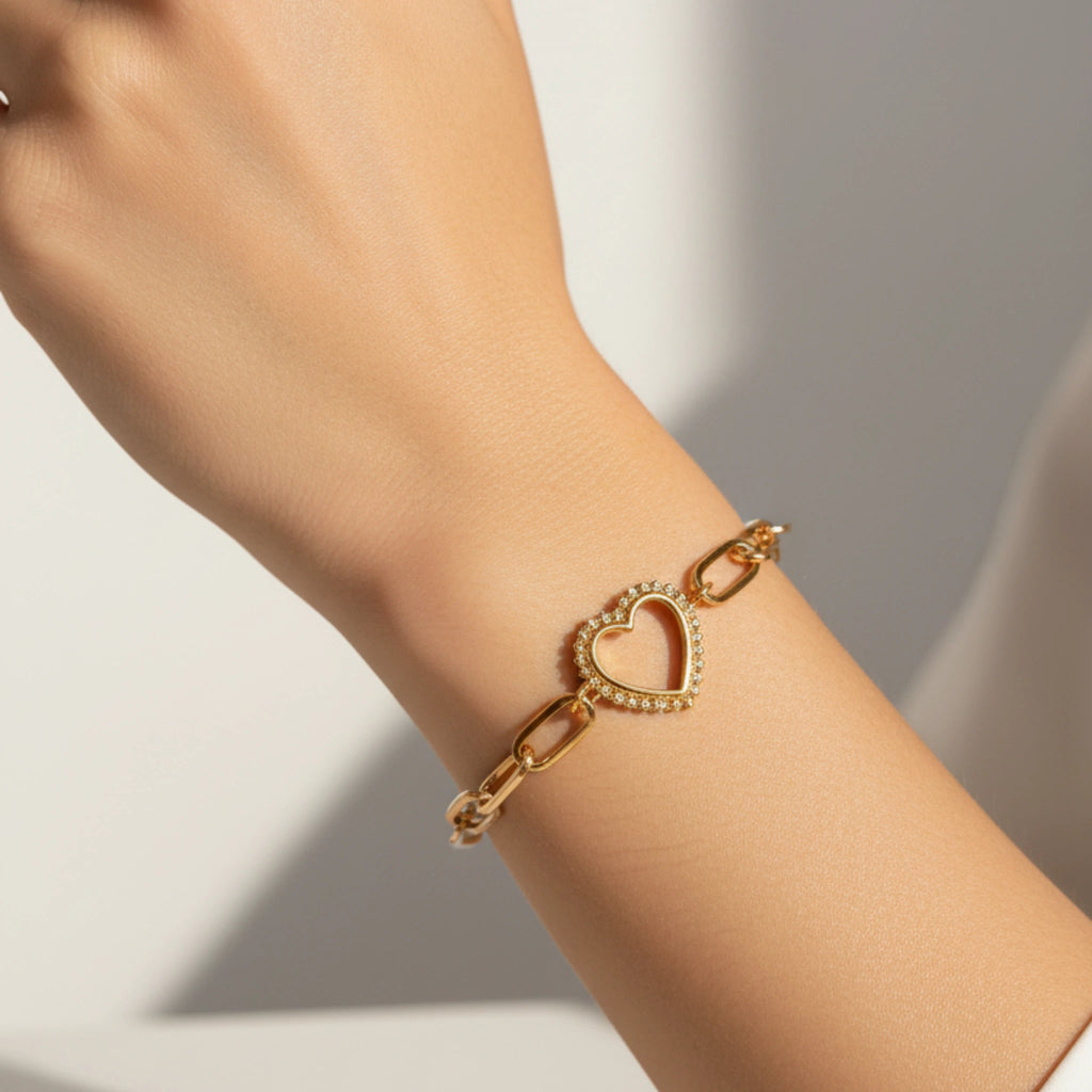 Bracelet Grosse Maille & Cœur Strass