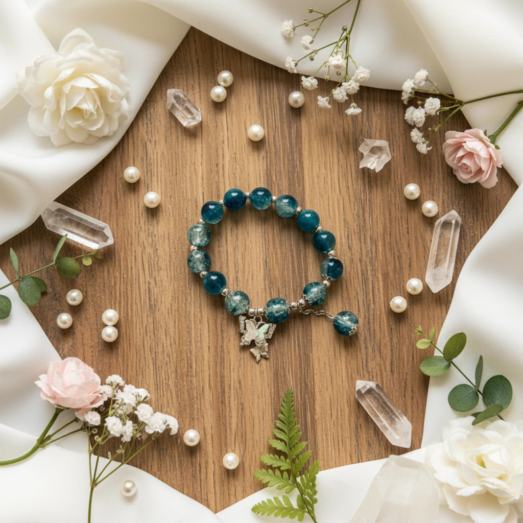Bracelet "Envol de Turquoise" – Éclat Cristallin et Papillons