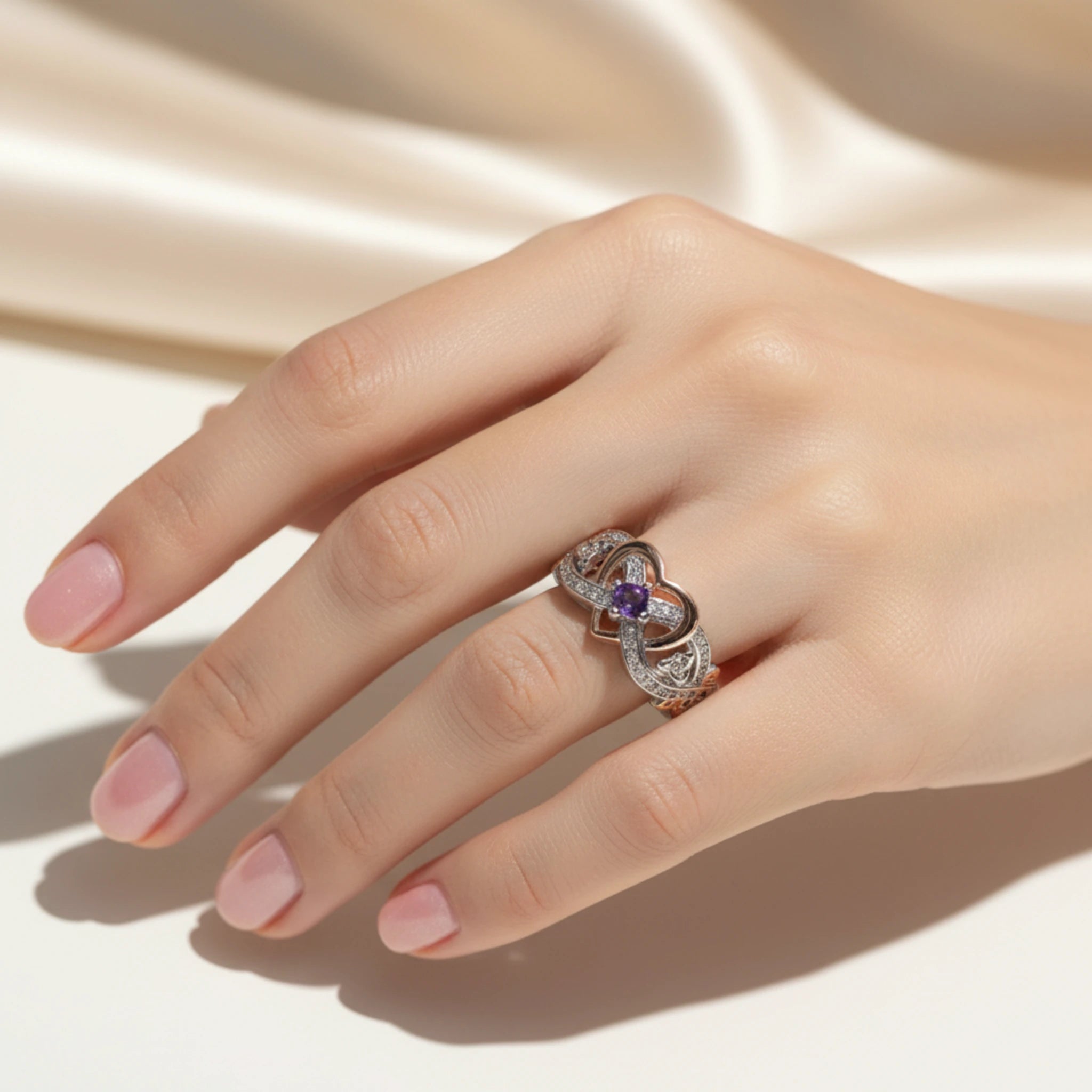 Bague "Promesse d'Éternité" – Cœur Rose Gold et pierre violette