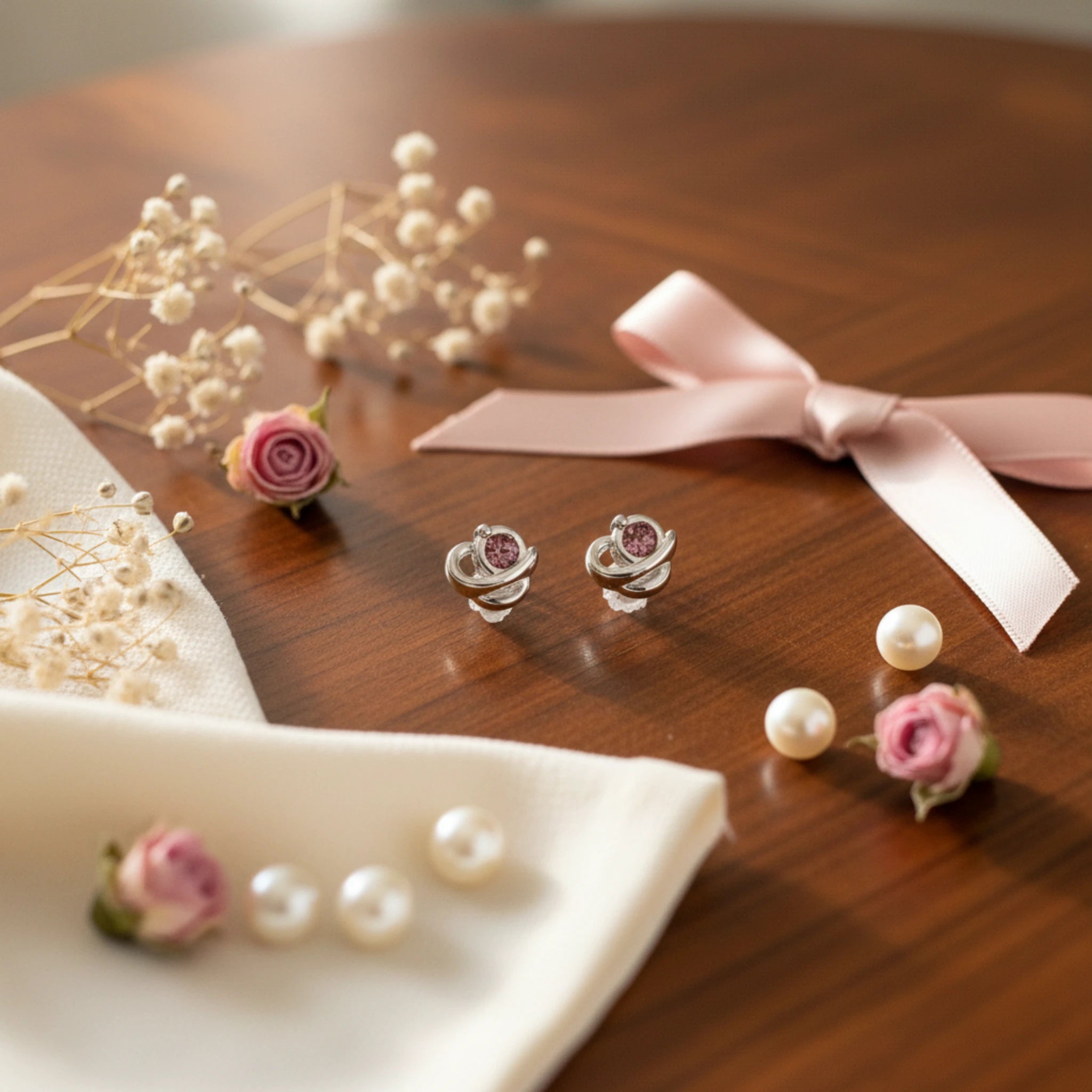 Puces d'Oreilles "Cœur Entrelacé" – Rose Grenat & 100% Hypoallergénique