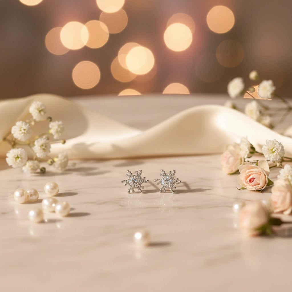 Boucles d’Oreilles "Flocon de Neige" – 100% Plastique Hypoallergénique