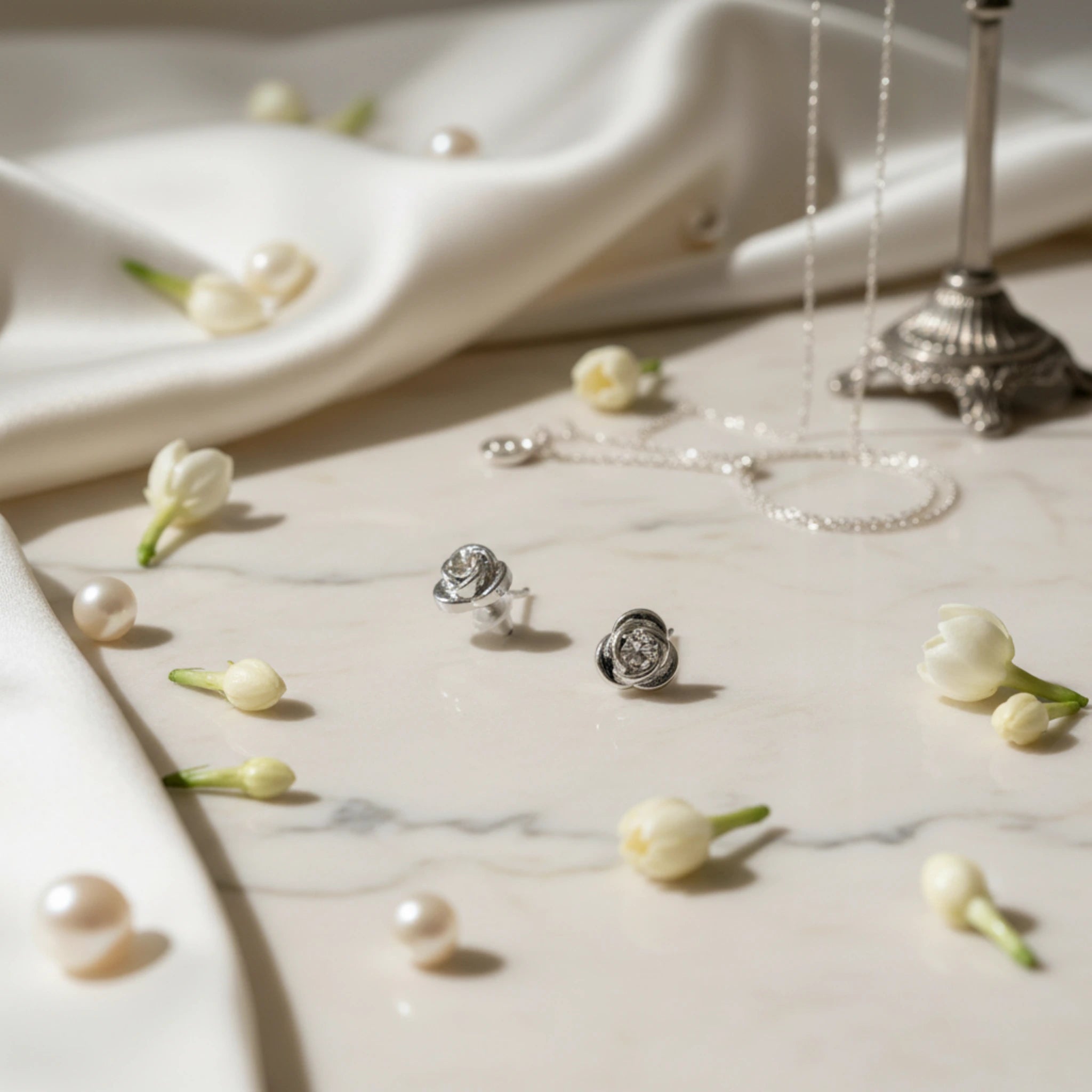 Puces d'Oreilles "Roses de Cristal" – 100% Sans Métal