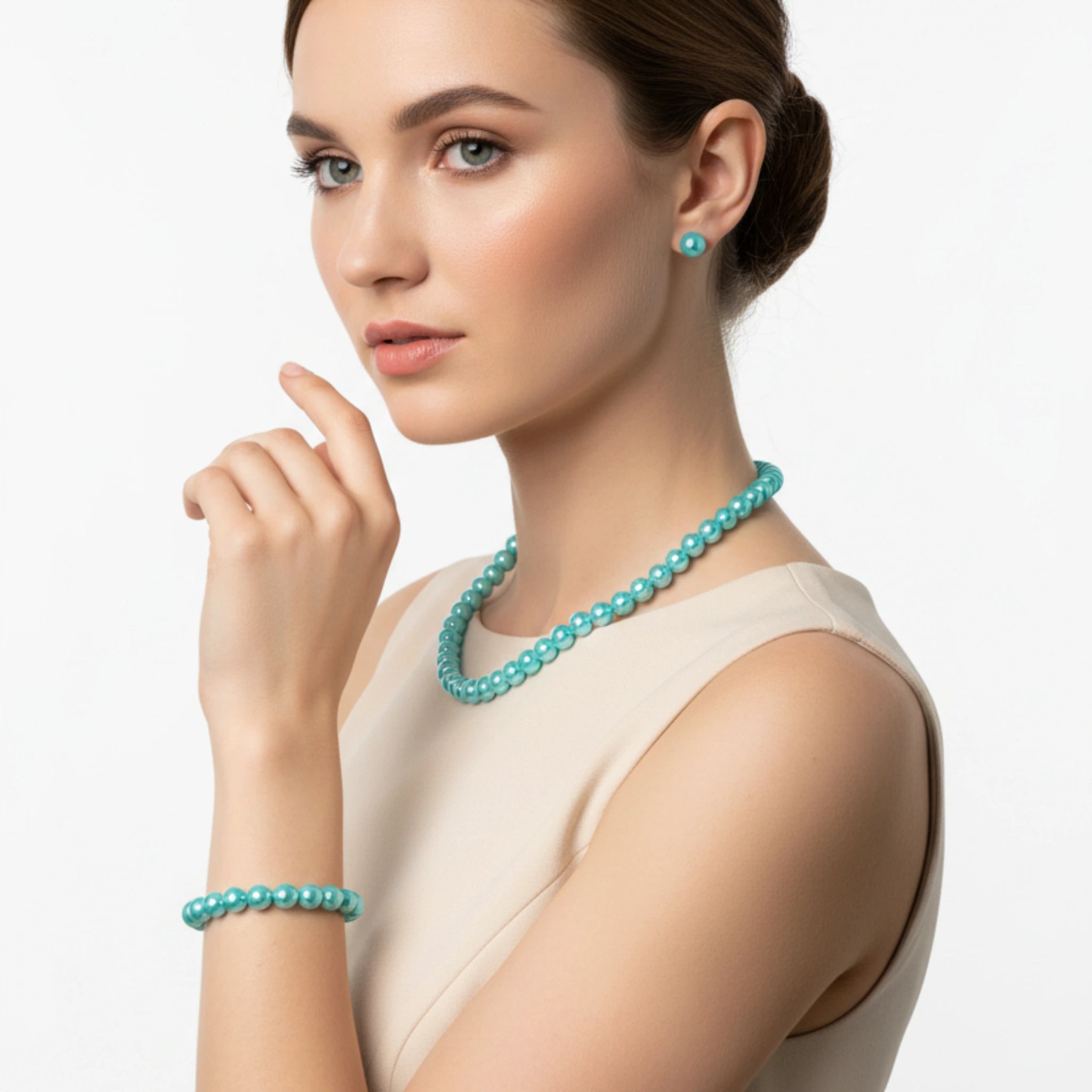 Parure "Lagon" – Collier, Bracelet & Boucles d'Oreilles