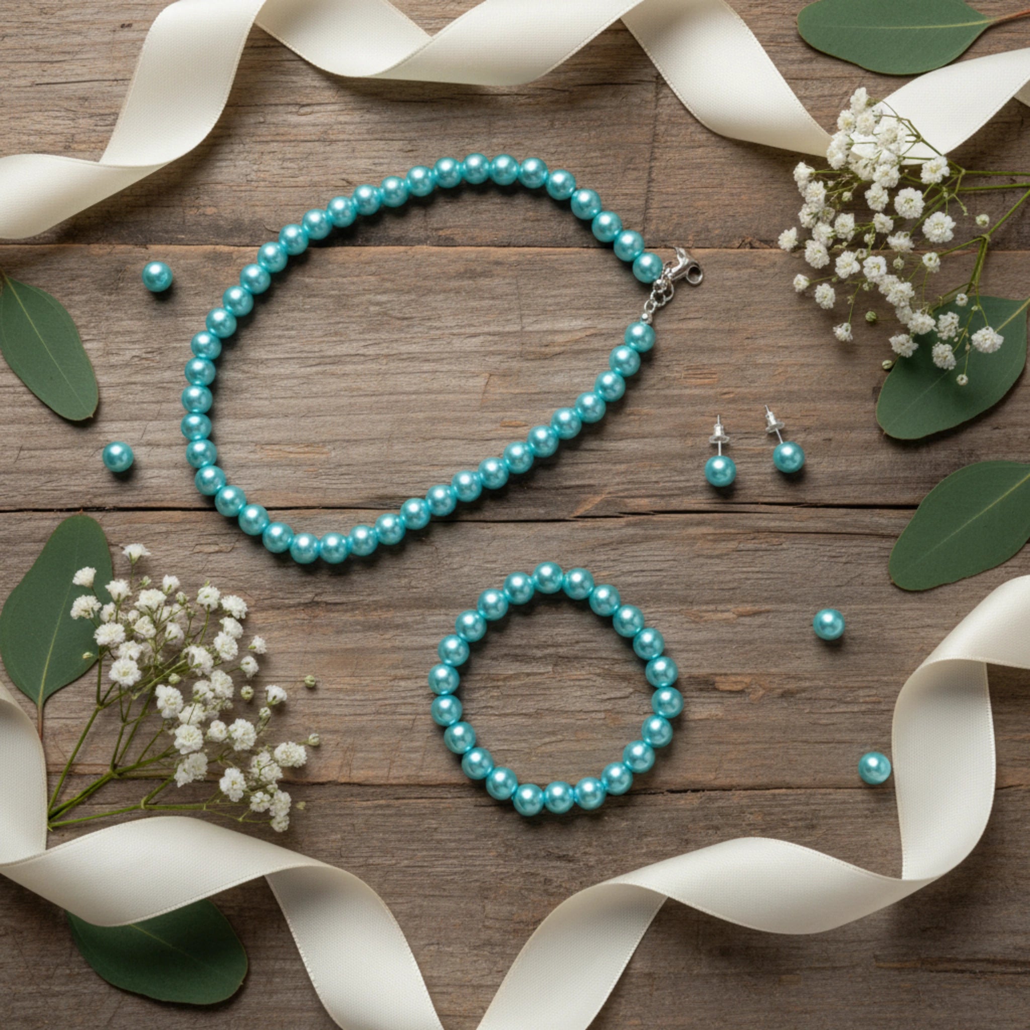 Parure "Lagon" – Collier, Bracelet & Boucles d'Oreilles