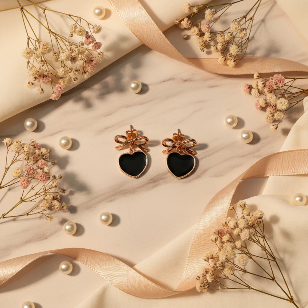 Parure "Cœur Nœud Noir ou Blanc" – Élégance & Confort Acier