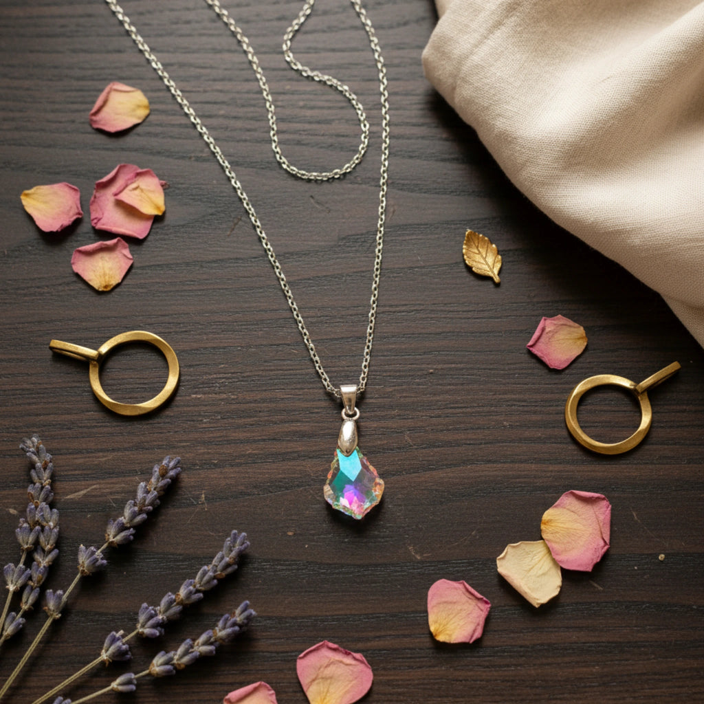Parure "Éclat Boréal" – Collier & Boucles d'Oreilles en Cristal