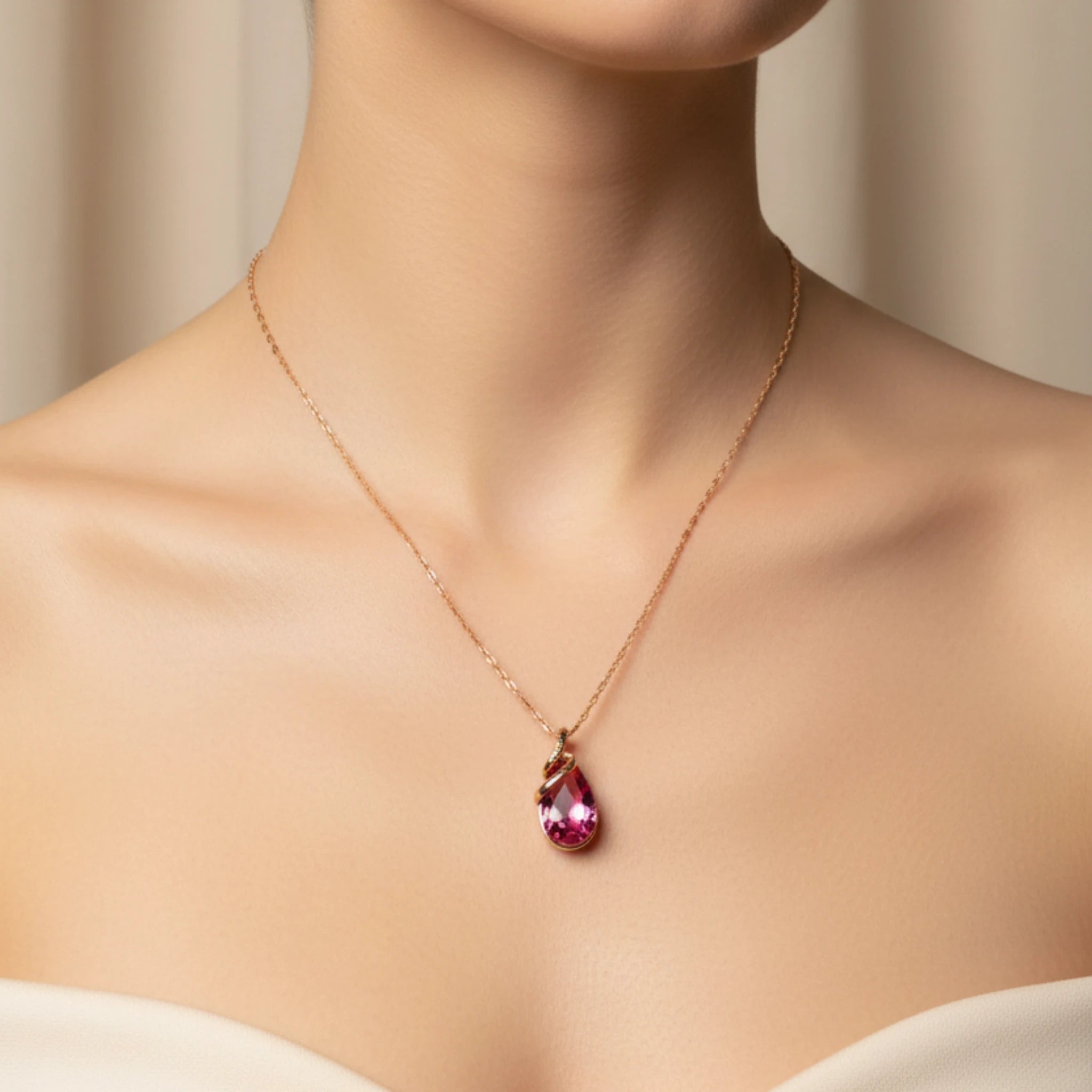 Parure Collier et Boucles d’Oreilles goutte d'eau Rose