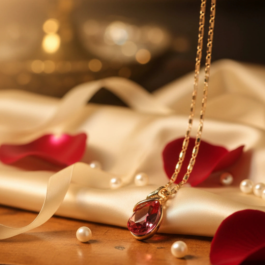 Parure Collier et Boucles d’Oreilles goutte d'eau Rose