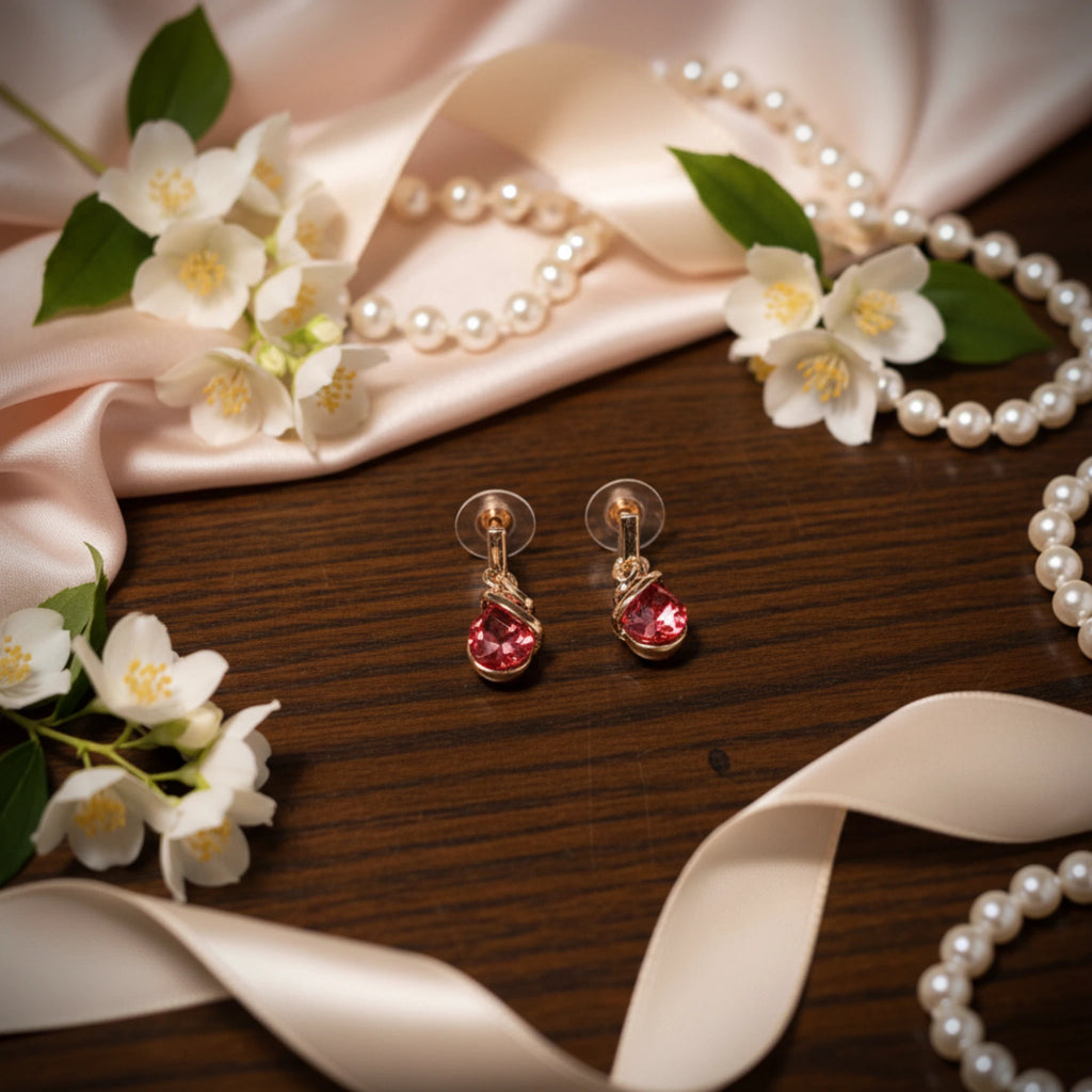 Parure Collier et Boucles d’Oreilles goutte d'eau Rose