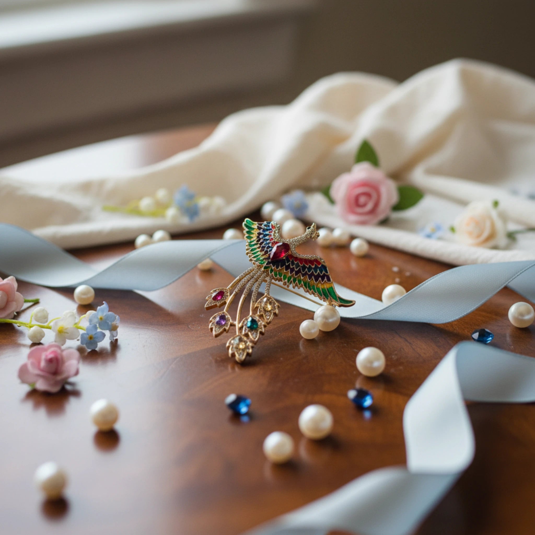 Broche "Phénix Majestueux" – Éclat Multicolore & Doré