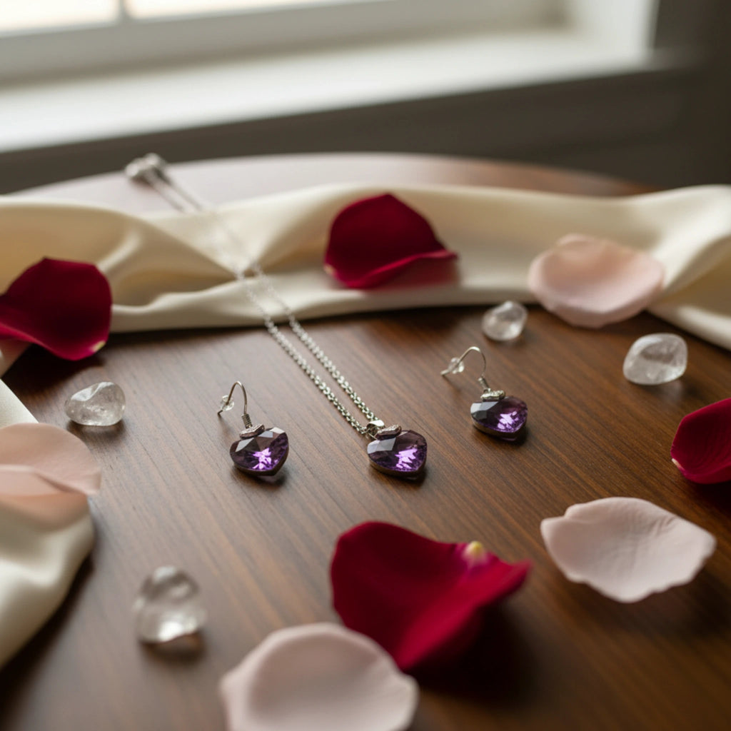 Parure "Cœur de Cristal" – Éclat Violet & Rhodium