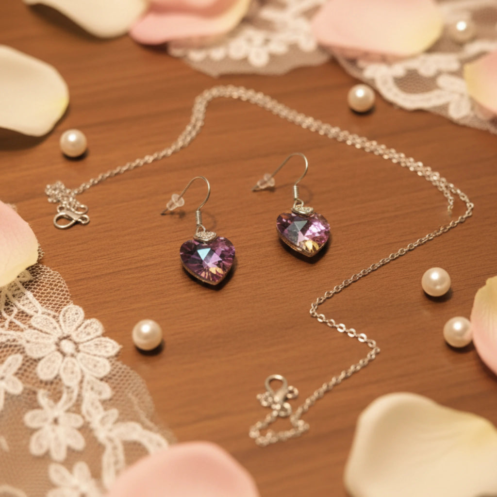 Parure "Cœur de Cristal" – Éclat Violet & Rhodium