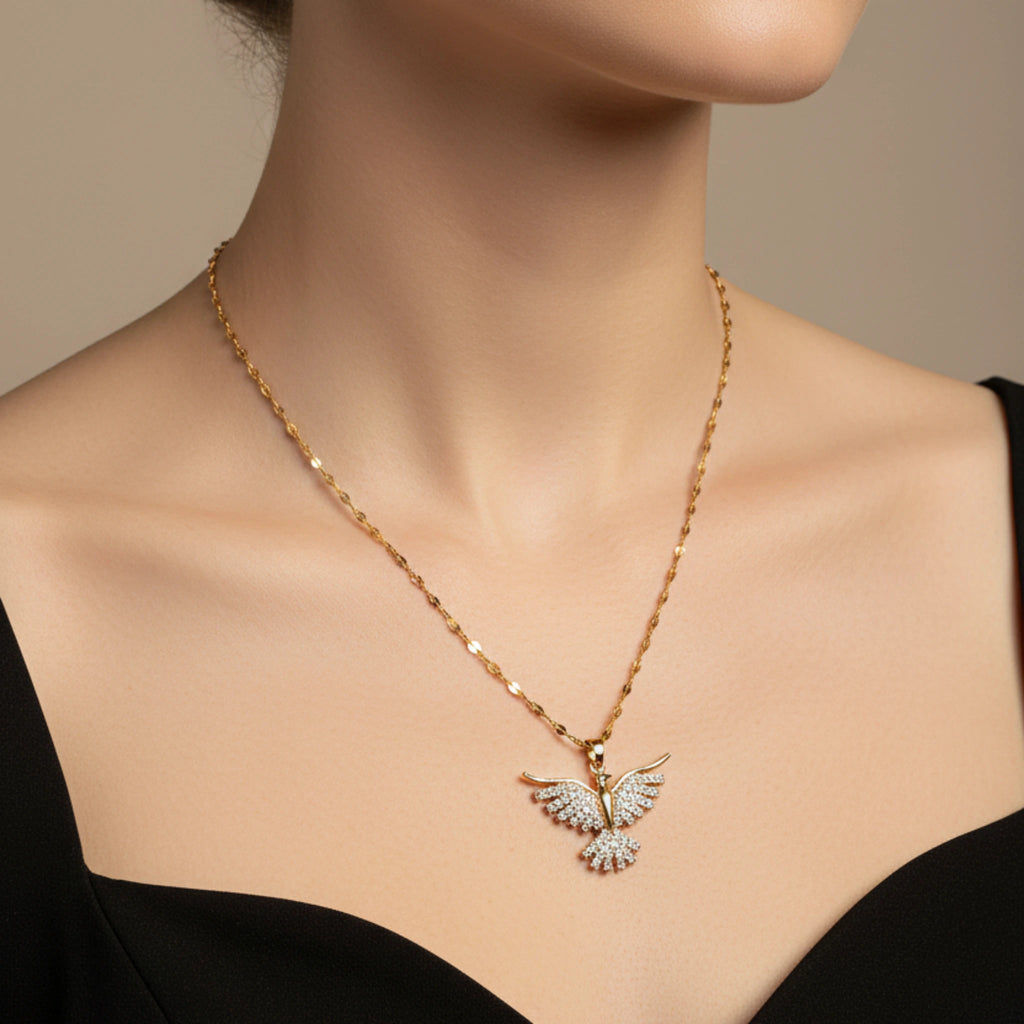 Collier "Phénix Scintillant" – Acier Inoxydable & Zirconium