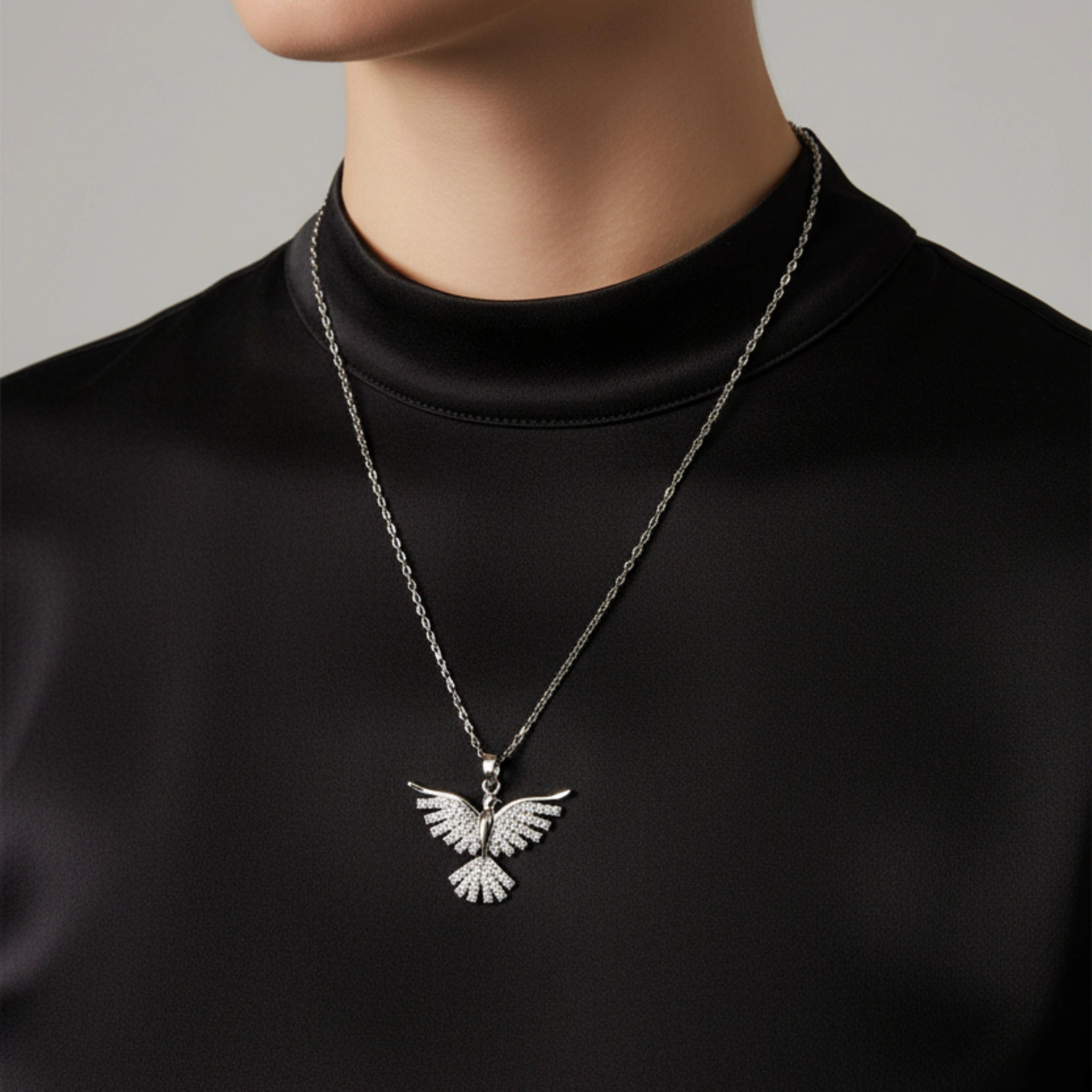 Collier "Phénix Scintillant" – Acier Inoxydable & Zirconium