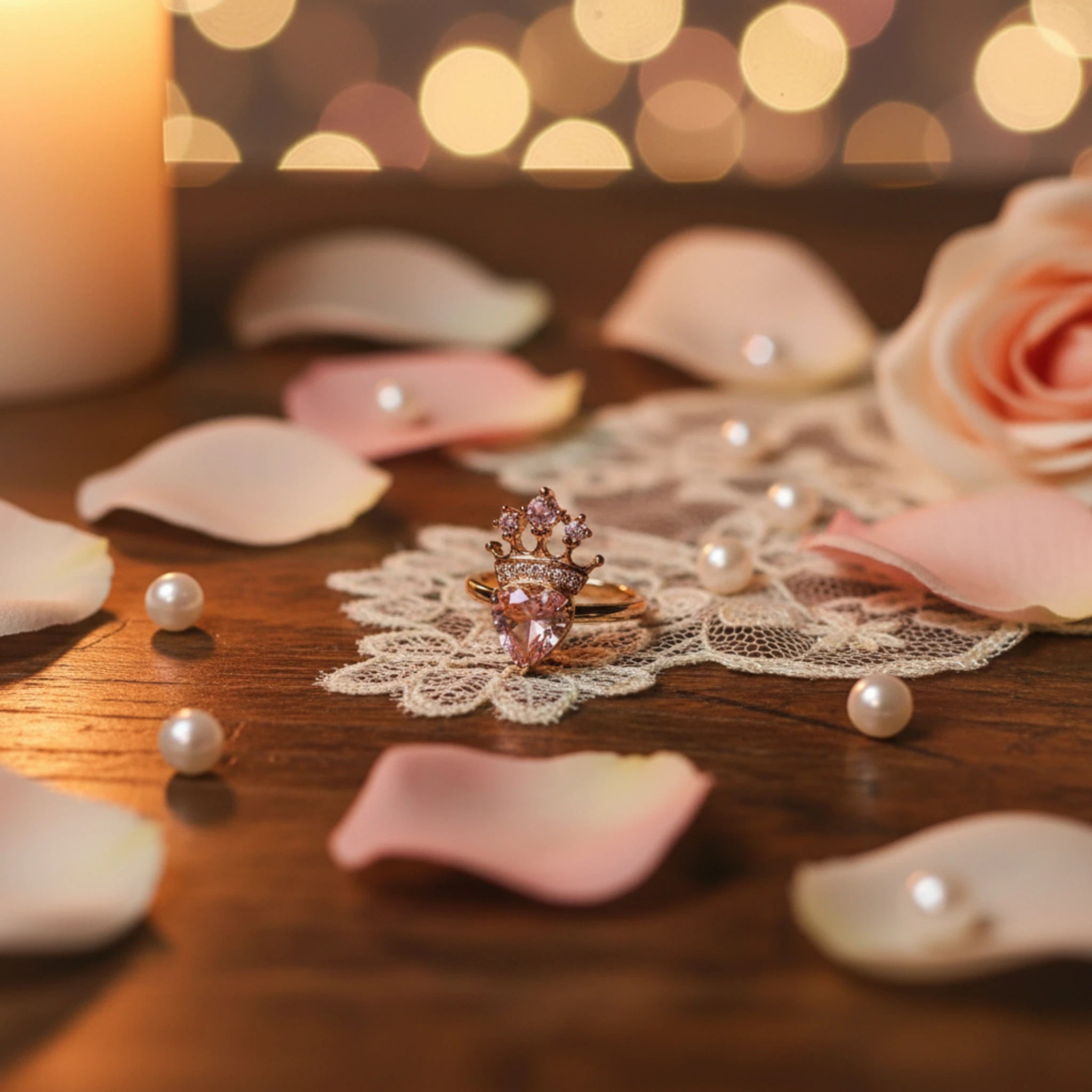 Bague "Reine de Cœur" – Cuivre Doré & Zirconium Rose