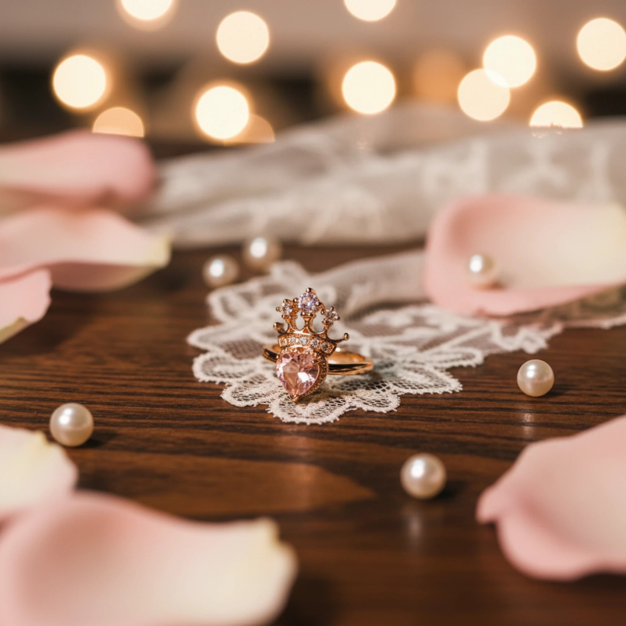 Bague "Reine de Cœur" – Cuivre Doré & Zirconium Rose